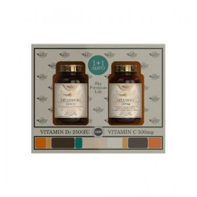 Sky Premium Life PROMO PACK Συμπλήρωμα Διατροφής Vitamin D3 2500IU 60Tabs & ΔΩΡΟ Vitamin C 500mg 60Tabs.