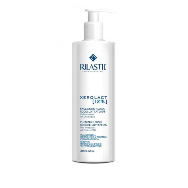 Rilastil Xerolact Fluid Emulsion Sodium Lactate 12% Ενυδατικό Γαλάκτωμα Σώματος για ευαίσθητες επιδερμίδες με ξηροδερμία, 250ml