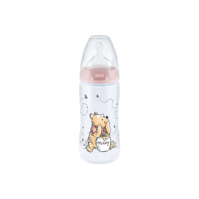 NUK - First Choice+ Disney Winnie Μπιμπερό Πολυπροπυλενίου Θηλή Σιλικόνης με Ένδειξη Θερμοκρασίας Ροζ 0-6m (10.741.035) | 300ml