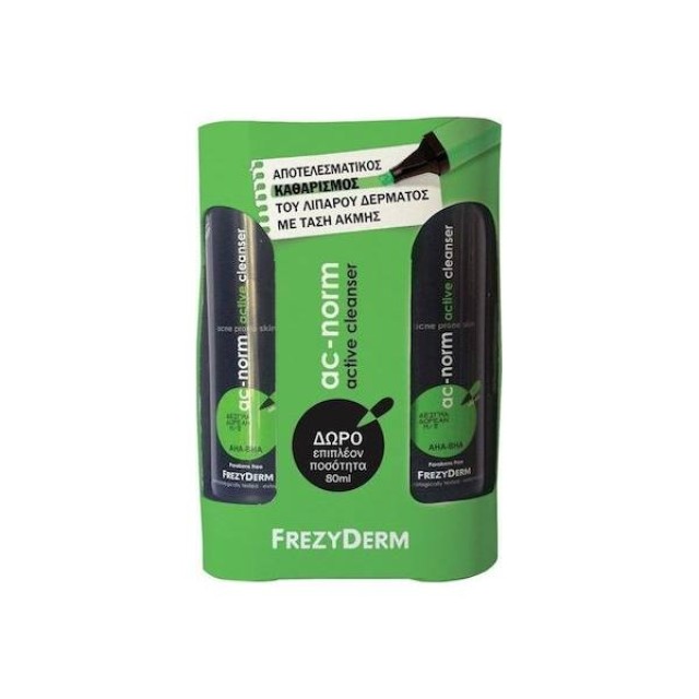 Frezyderm Πακέτο Προσφοράς Ac-Norm Active Cleanser Απαλό Καθαριστικό Προσώπου για Λιπαρές Επιδερμίδες με Τάση Ακμής 2x200ml σε Ε