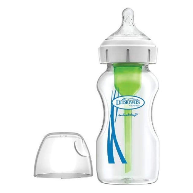 Dr. Browns Options + Anti-colic WB 91700, Γυάλινο Μπιμπερό με Φαρδύ Λαιμό με Θηλή Σιλικόνης, 270ml