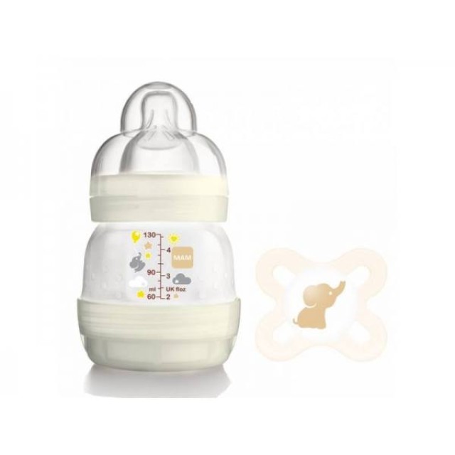 Mam White Bottle Easy Start Anti-Colic 130ml & Silicone Soother Start 0+ 354S