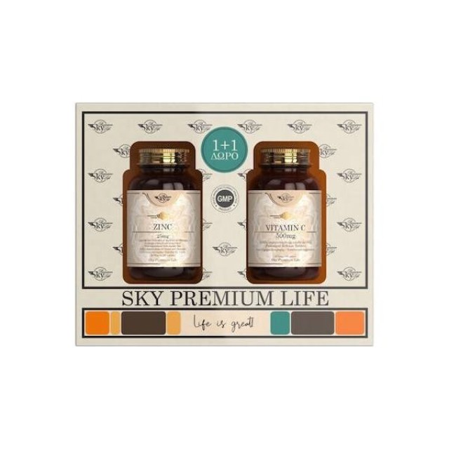 SKY PREMIUM LIFE Promo Zinc 25mg 60 Ταμπλέτες & Δώρο Vit C 500mg 60 Ταμπλέτες