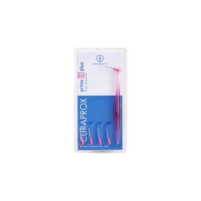Curaprox Prime Plus Ανταλλακτικά για Μεσοδόντια Βουρτσάκια με Λαβή 0.8mm Ροζ 5τμχ