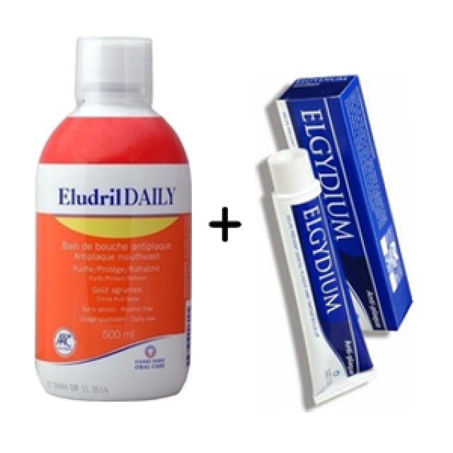ELGYDIUM - Eludril Mouthwash Daily | 500ml  & Anti-Plaque Toothpaste | 38ml
