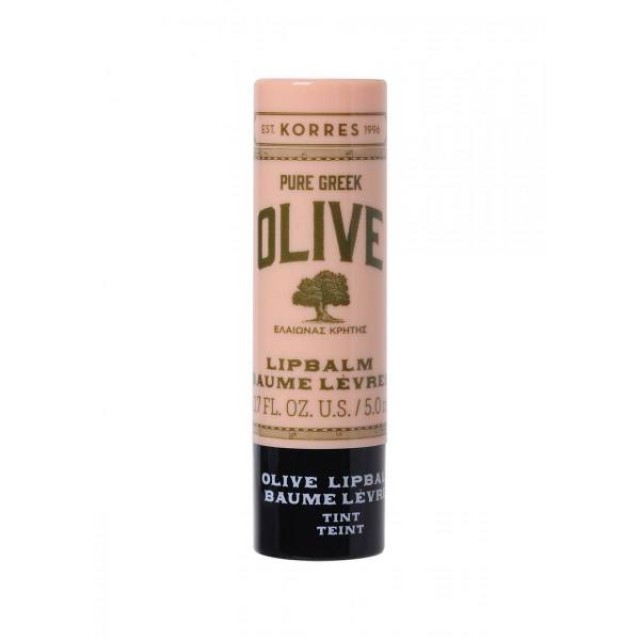 Korres Pure Greek Olive Tinted Lip Balm με έλαιο Macadamia Oil & βούτυρο Mango, με διακριτική ροζ απόχρωση, 5ml