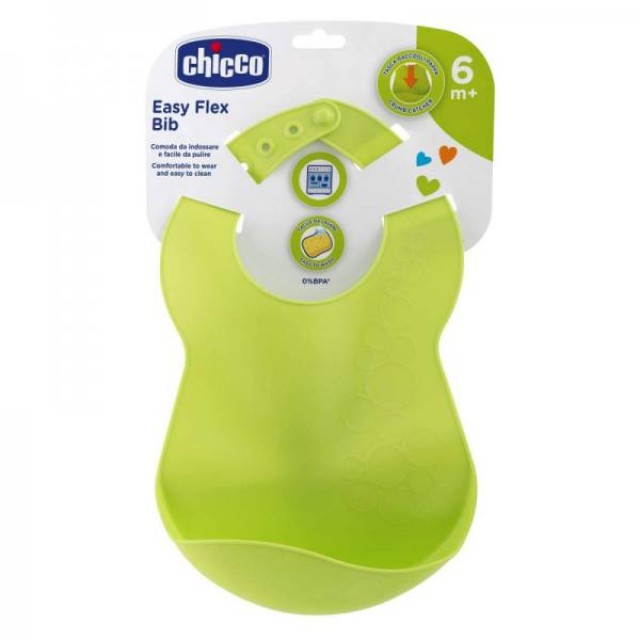 Chicco Αδιάβροχη Σαλιάρα Σιλικόνης με Κουμπί Easy Flex με Τσέπη για 6 m+Εύκολη