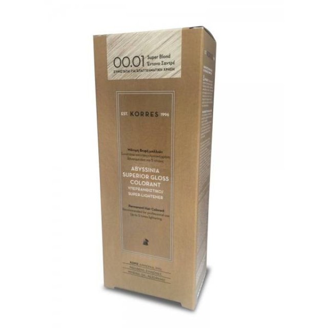 Korres Abyssinia Superior Gloss Colorant Μόνιμη Βαφή Μαλλιών για Επαγγελματική Χρήση No. 00.01 Super Blond Έντονο Σαντρέ, 50ml
