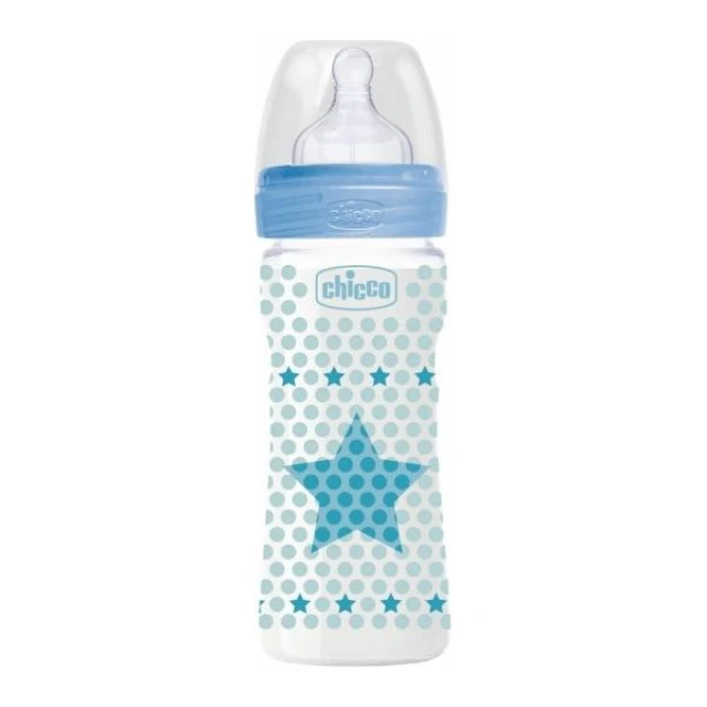 CHICCO Well Being Πλαστικό Μπιμπερό Μπλε ΘΣ Κανονική Ροή 250ml