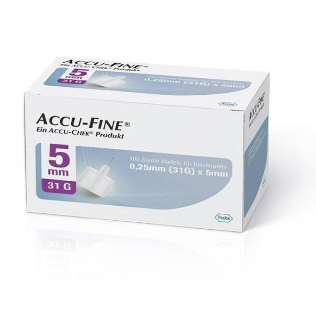 Accu chek Accu-Fine 0.25mm (31G) x 5mm Αποστειρωμένες Βελόνες για πένα Ινσουλίνης, 100τμχ