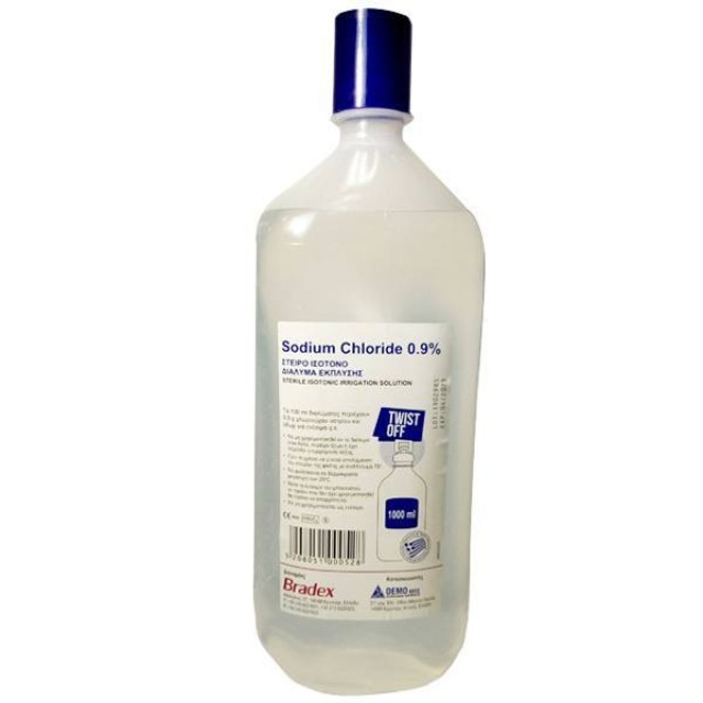 Bradex Sodium Chloride 0.9% Στείρο Ισότονο Διάλυμα Έκπλυσης, 1L