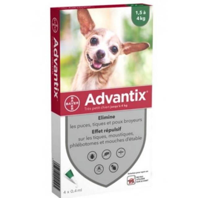 Advantix Spot-On Διάλυμα Για Σκύλους Από 0-4Kg, 4 Πιπέτες