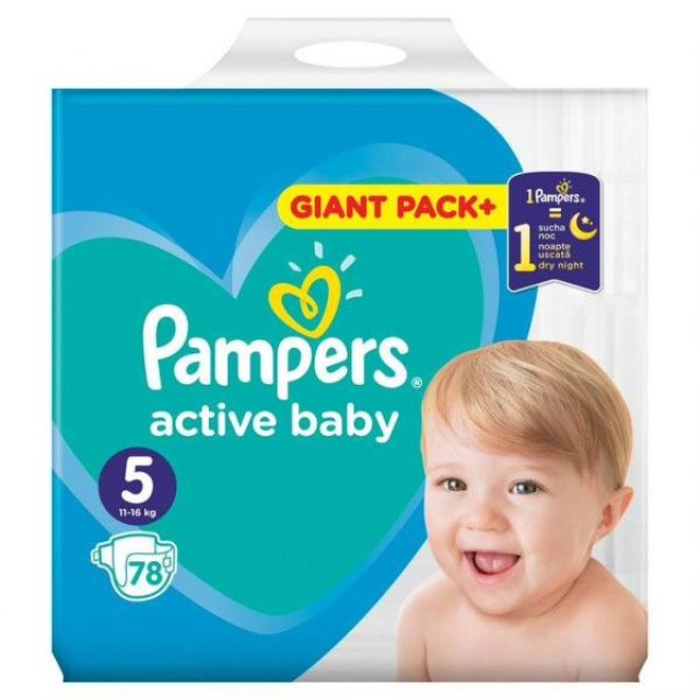 PAMPERS Active Baby Πάνες Μέγεθος 5 Giant 11-16 kg 78 Πάνες