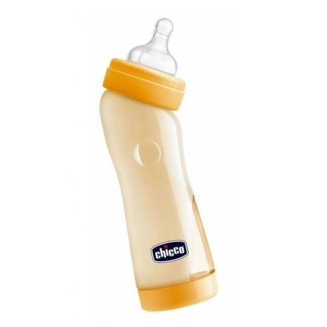 Chicco First Angled 0m+, Πλαστικό Μπιμπερό για Νεογέννητο, με κλίση & θηλή σιλικόνης. Κανονική Ροή & Βαλβίδα για την μείωση των 
