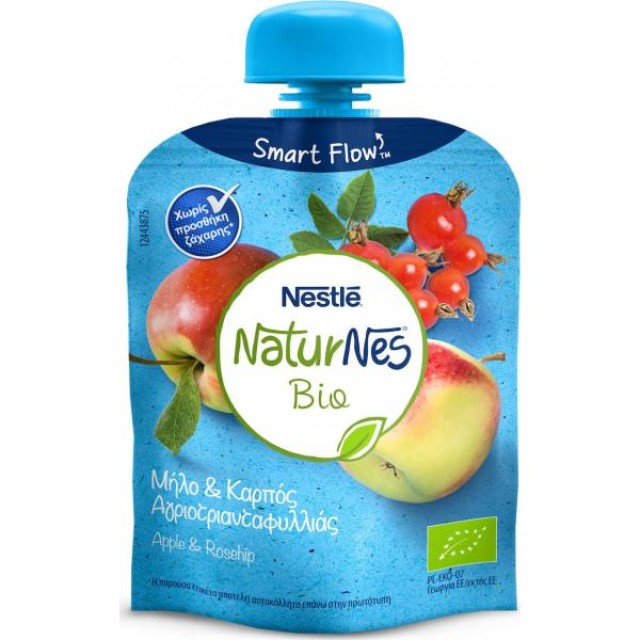 Nestle Naturnes Bio Με Μήλο & Καρπος Αγριοτριανταφυλλιάς, 6m+, 90gr
