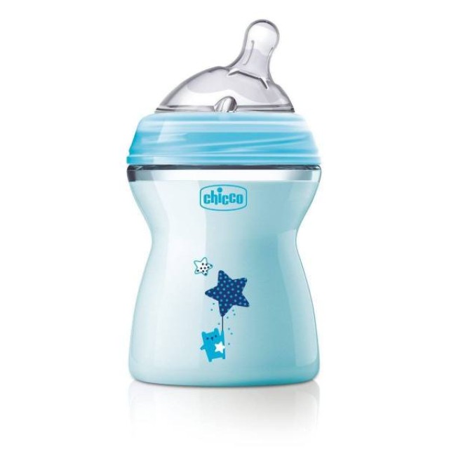 Chicco Natural Feeling Πλαστικό Μπιμπερό Σιέλ Μέτριας Ροής για 2m+ με Θηλή Σιλικόνης, 250ml