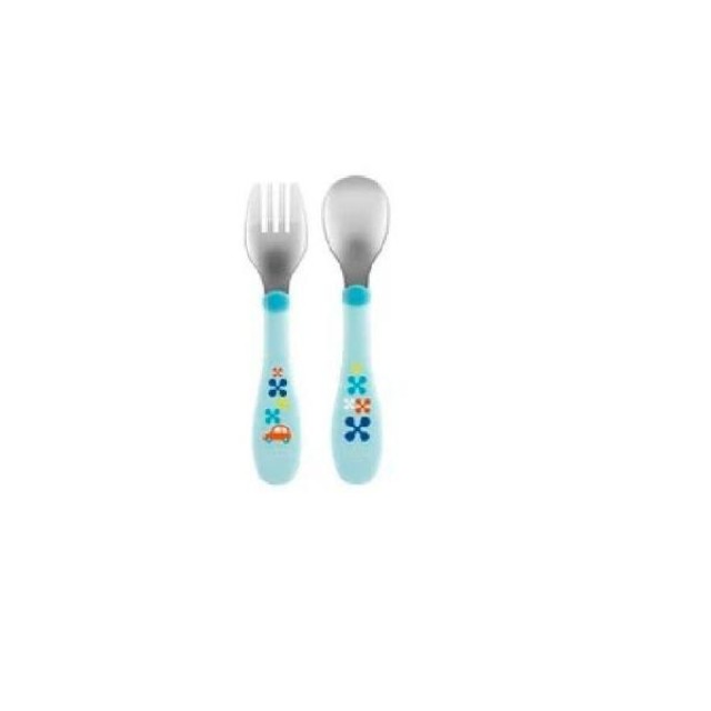 CHICCO Σετ Πιρούνι-Κουτάλι 18+ Μηνών σε Μπλε χρώμα 2τεμάχια