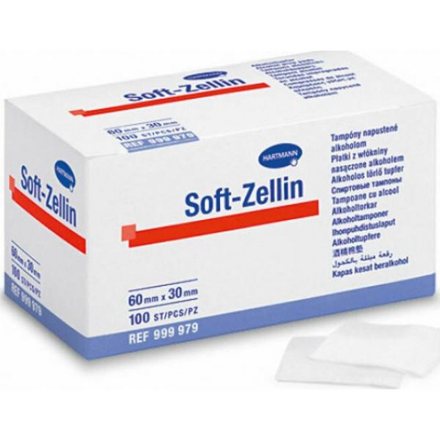 Hartmann Soft Zellin Κομπρέσες Εμποτισμένες σε Αλκοόλη 60mm x 30mm 100τμχ