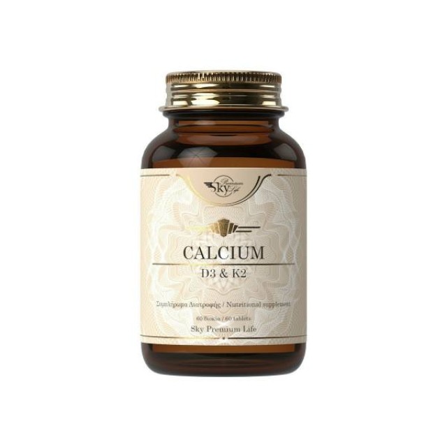Sky Premium Life Calcium Vitamin D3 + K2 Συμπλήρωμα Διατροφής για την Ενίσχυση των Οστών, Μυών & Δοντιών 60 Δισκία