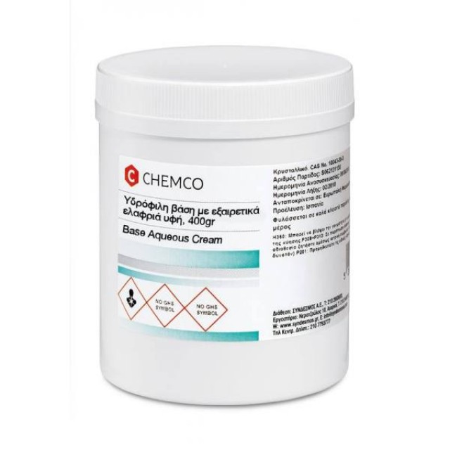 Chemco Base Aqueous Cream Υδρόφιλη βάση με εξαιρετικά ελαφριά υφή, 400gr