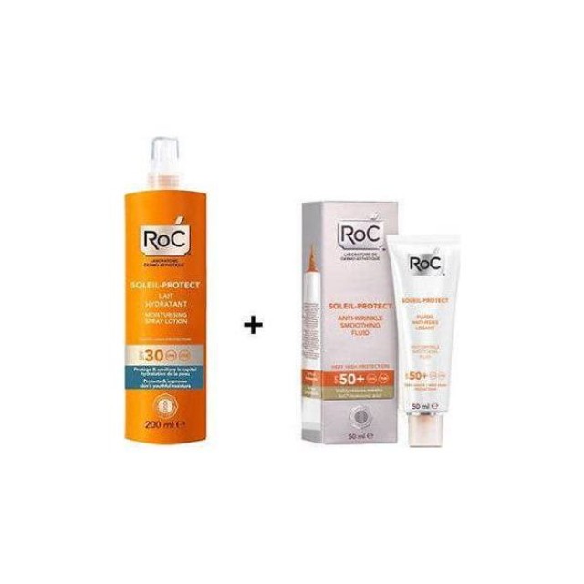 ROC Soleil-protect Anti-wrinkle Smoothing Fluid SPF50 50ml & Moisturising Spray Lotion SPF30 200ml