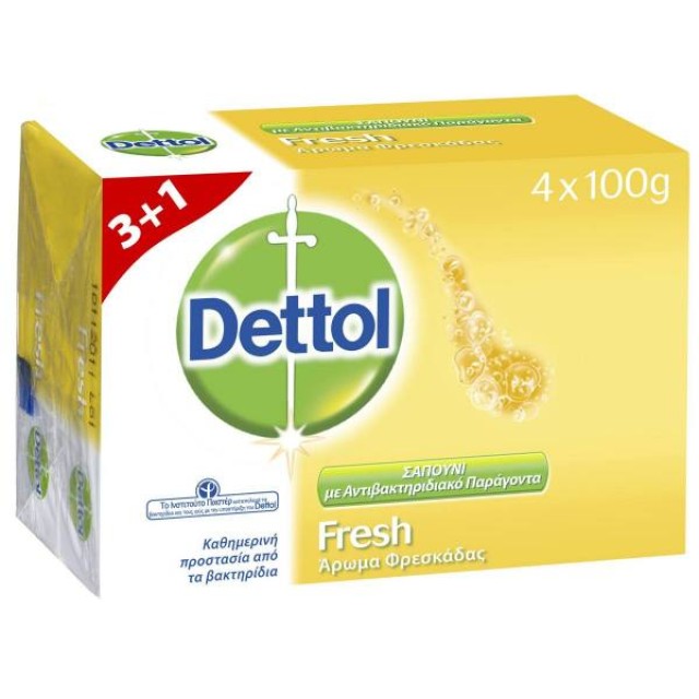 Dettol Fresh 3+1 ΔΩΡΟ Αντιβακτηριδιακό Σαπούνι, 4 x 100gr