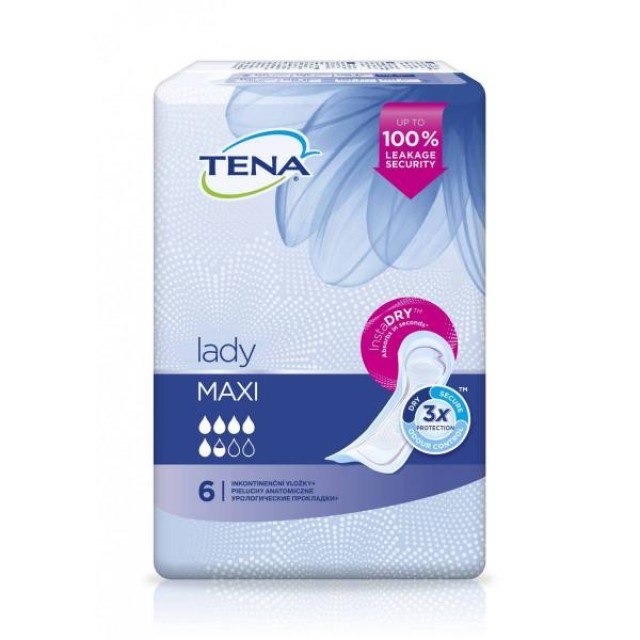 Tena Lady Maxi InstaDry Πολύ Απορροφητικές Σερβιέτες Ακράτειας, 6 τεμάχια