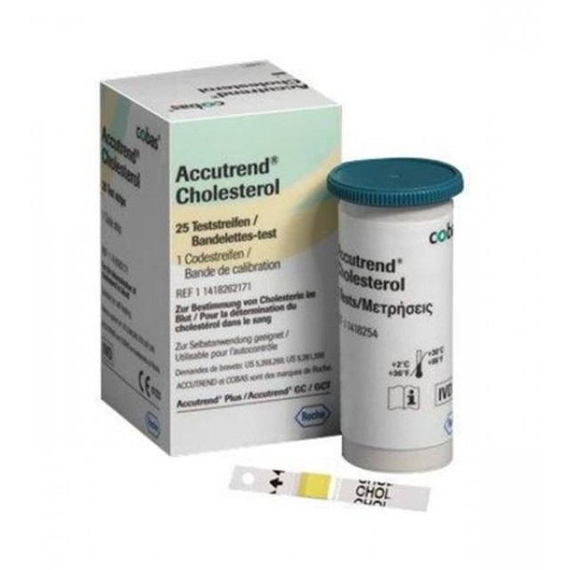Roche Accutrend Cholesterol Test Δοκιμαστικές Ταινίες Μέτρησης Χοληστερόλης, 25 strips