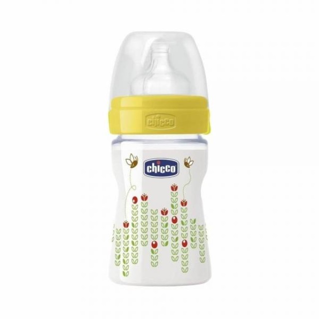 Chicco Well Being Πλαστικό Μπιμπερό Φυσική Μέθοδος Κανονικής Ροής με Θηλή Σιλικόνης, 150ml