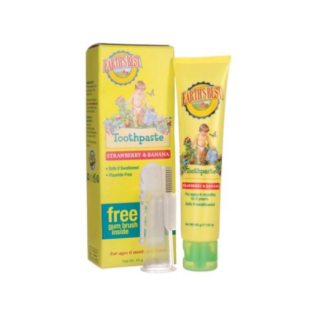 JORDAN Earths Best Baby - Baby Toothpaste 6m + with Special Soft Brush, Strawberry-Banana flavor, 45 gr