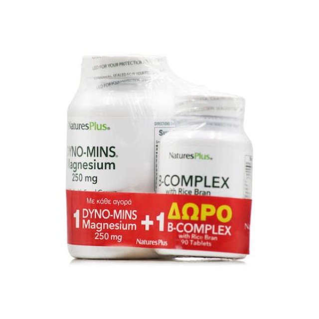 Natures Plus Dyno-Mins Magnesium 250mg 90 ταμπλέτες & B-Complex with Rice Bran 90 ταμπλέτες