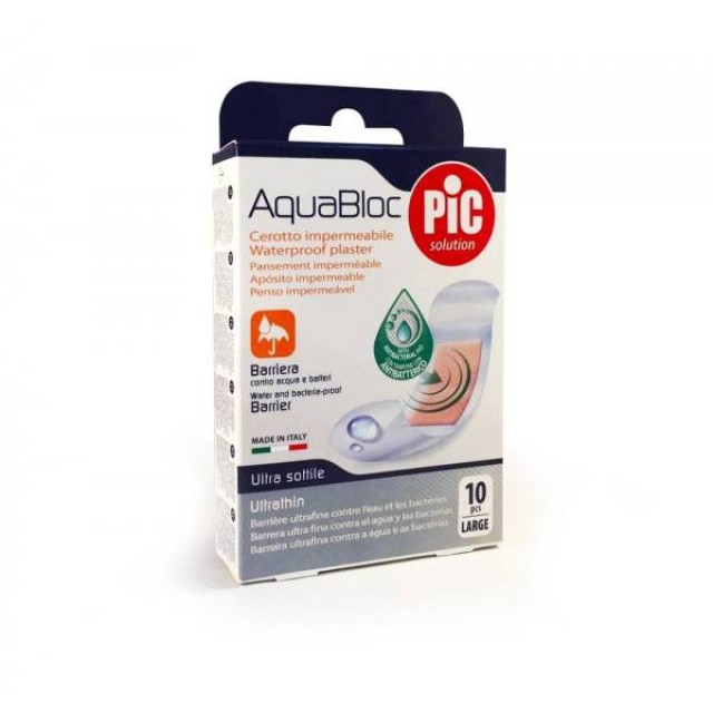 Pic Solution AquaBloc Waterproof UltraThin Strips Εξαιρετικά Λεπτό Αδιάβροχο Τσιρότο, Μέγεθος Large, 10τμχ
