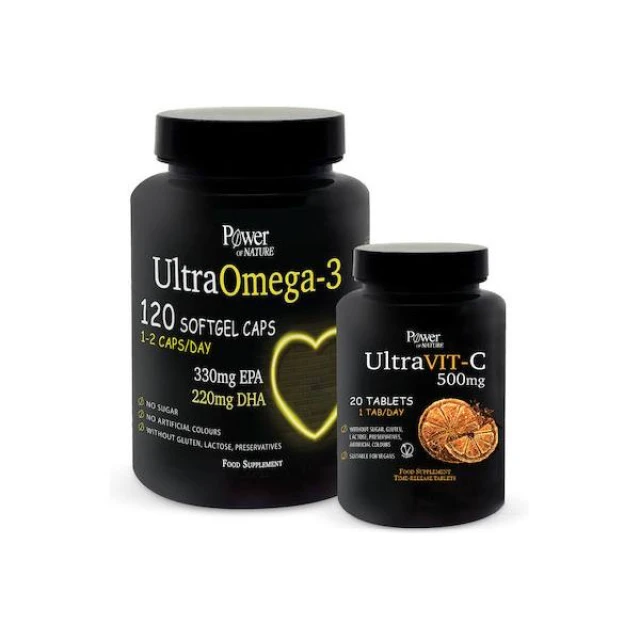 Power Of Nature Ultra Omega 3 Ιχθυέλαιο 120 μαλακές κάψουλες & UltraVit- C 500mg 20 ταμπλέτες