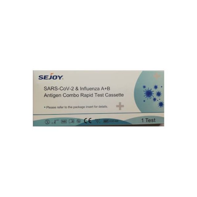 SEJOY Rapid Ρινικό Tεστ Cassette Ανίχνευσης Αντιγόνων Ιών Γρίπης Α/Β & Covid-19 - 1 τμχ.
