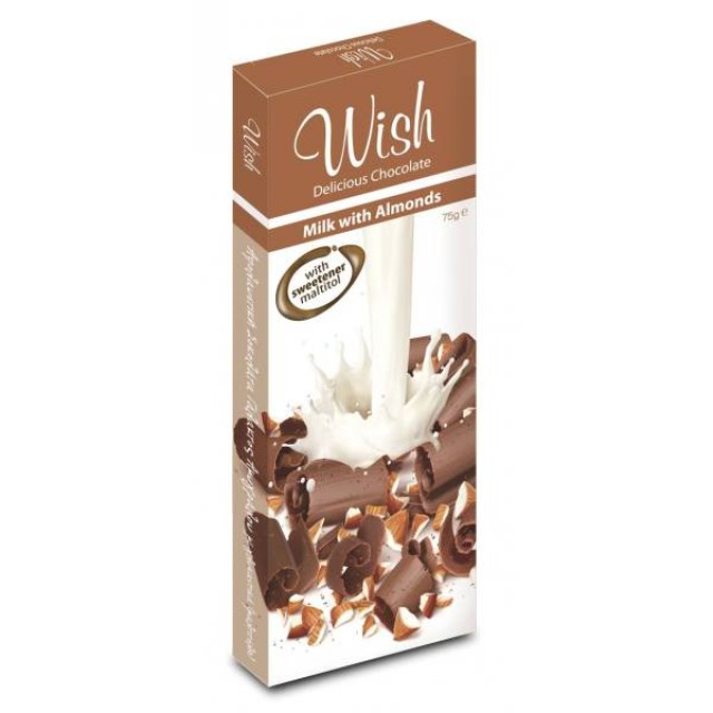 Wish Delicious Chocolate Σοκολάτα Γάλακτος με Αμύγδαλα & γλυκαντικά μαλτιτόλης