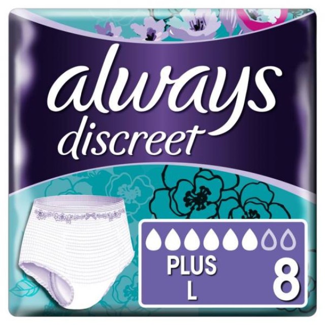 Always Discreet Pants Plus Large Εσώρουχο μιας χρήσης για ακράτεια, 8τμχ