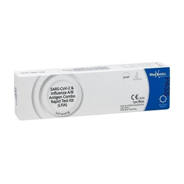 Medomics Διπλό Ρινικό Rapid Test Ανίχνευσης Covid-19 & Ιού της Γρίπης (Τύπου Α & Β) 1τμχ