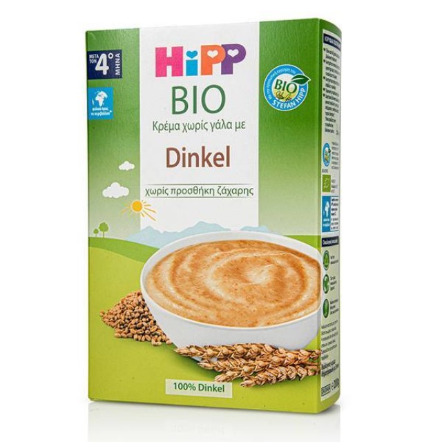 Hipp Bio Κρέμα χωρίς Γάλα με Dinkel μετά τον 4ο μήνα χωρίς Προσθήκη Ζάχαρης, 200 gr