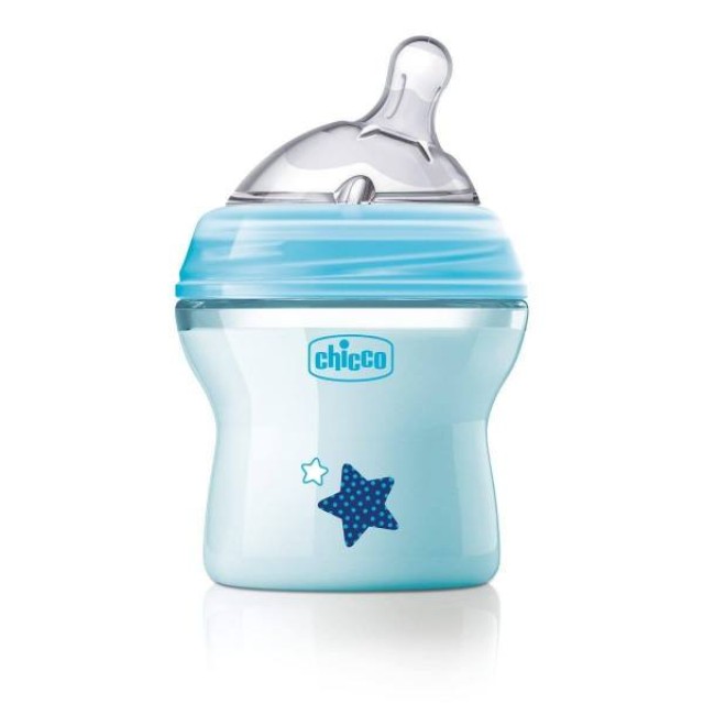 Chicco Natural Feeling Πλαστικό Μπιμπερό Σιέλ Κανονικής Ροής για 0m+ με Θηλή Σιλικόνης, 150ml