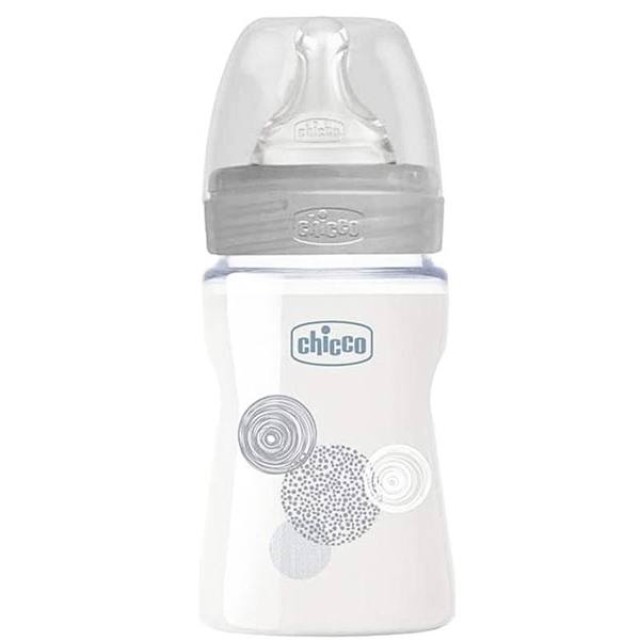 Chicco Well Being Γυάλινο Μπιμπερό με Θηλή Σιλικόνης 0m+ 150ml