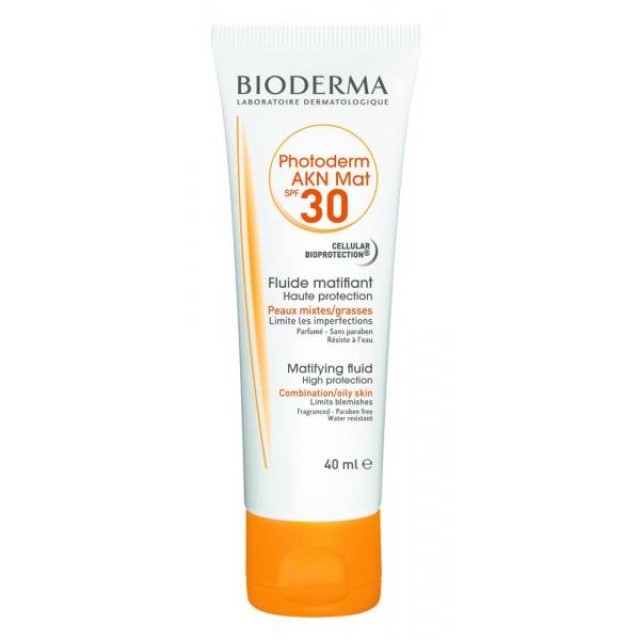 Bioderma Photoderm Akn Mat Fluide Spf30 Αντηλιακή Κρέμα Προσώπου για το Μεικτό / Λιπαρό Με Τάση Ακμής Δέρμα, 40ml
