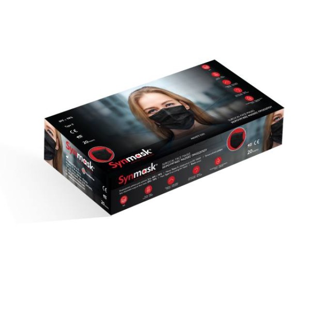 SYNMASK ΜΑΣΚΑ ΠΡΟΣΩΠΟΥ ΜΑΥΡΗ ΧΕΙΡΟΥΡΓΙΚΗ 3PLY 20ΤΜΧ