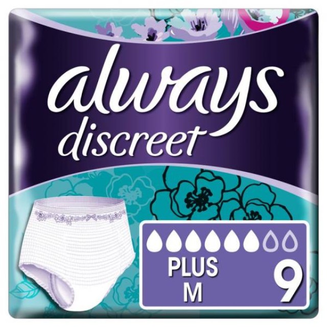Always Discreet Pants Plus Medium Εσώρουχο μιας χρήσης για ακράτεια, 9τμχ