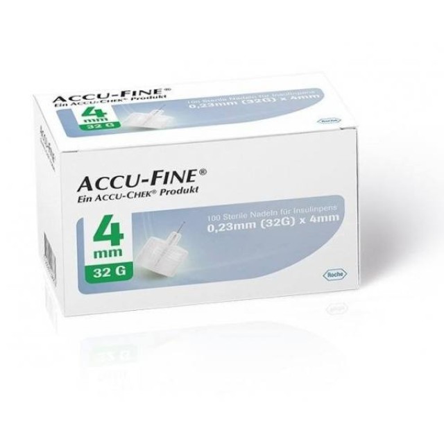 Accu chek Accu-Fine 0.23mm (32G) x 4mm Αποστειρωμένες Βελόνες για πένα Ινσουλίνης, 100τμχ