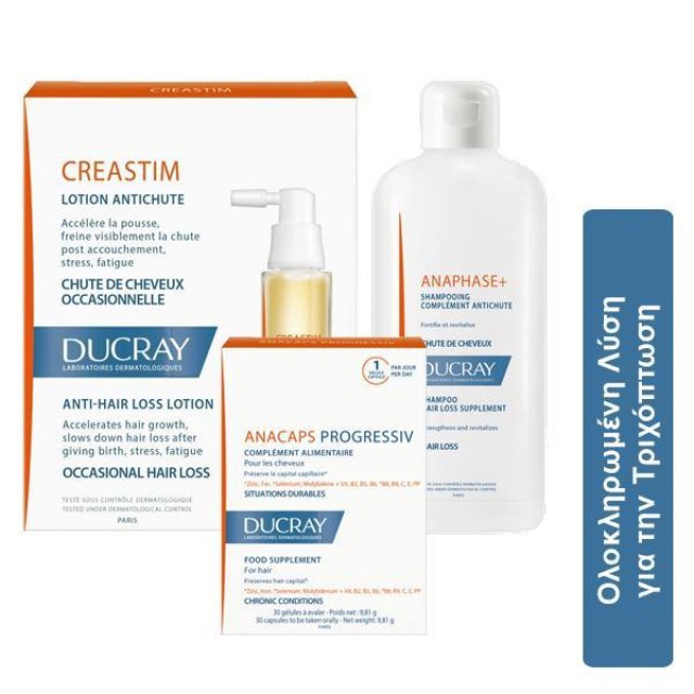 Ducray Ολοκληρωμένη Λύση για την Τριχόπτωση Creastim Lotion, 2 x 30ml & Anacaps Progressiv, 30 caps & Anaphase+ Shampoo, 400ml Α