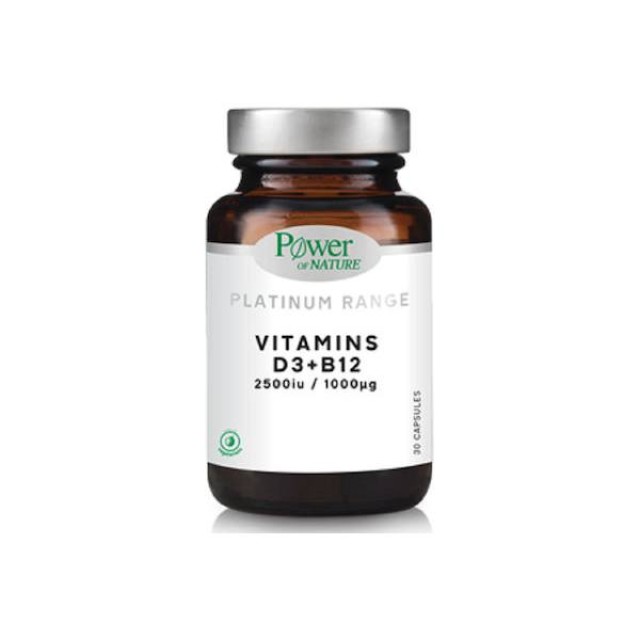 Power Of Nature Platinum Range Vitamins D3 & B12 Βιταμίνη για Ανοσοποιητικό 2.5iu 1000mg Energy 30 κάψουλες