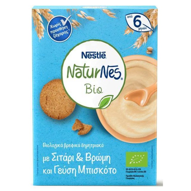 Nestle Naturnes Bio Βιολογικά Δημητριακά με Σιτάρι & Βρώμη & Γεύση Μπισκότο 6m+, 200gr