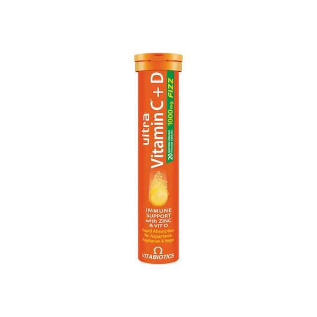 Vitabiotics Ultra Vitamin C+D Βιταμίνη για Ανοσοποιητικό Πορτοκάλι 20 αναβράζοντα δισκία